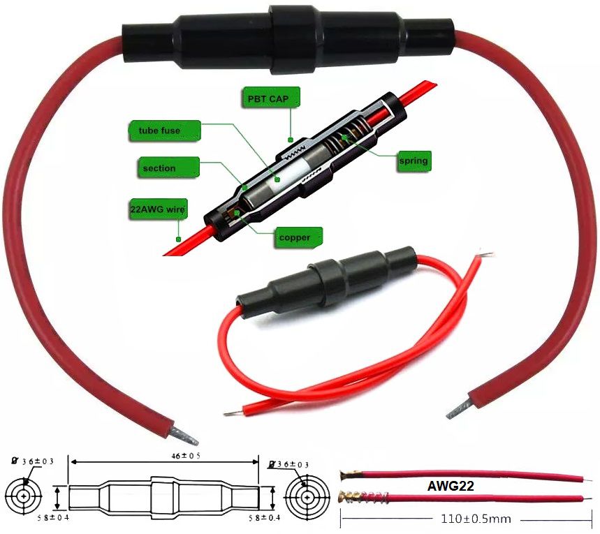 Porta fusible 5x20 rojo-negro